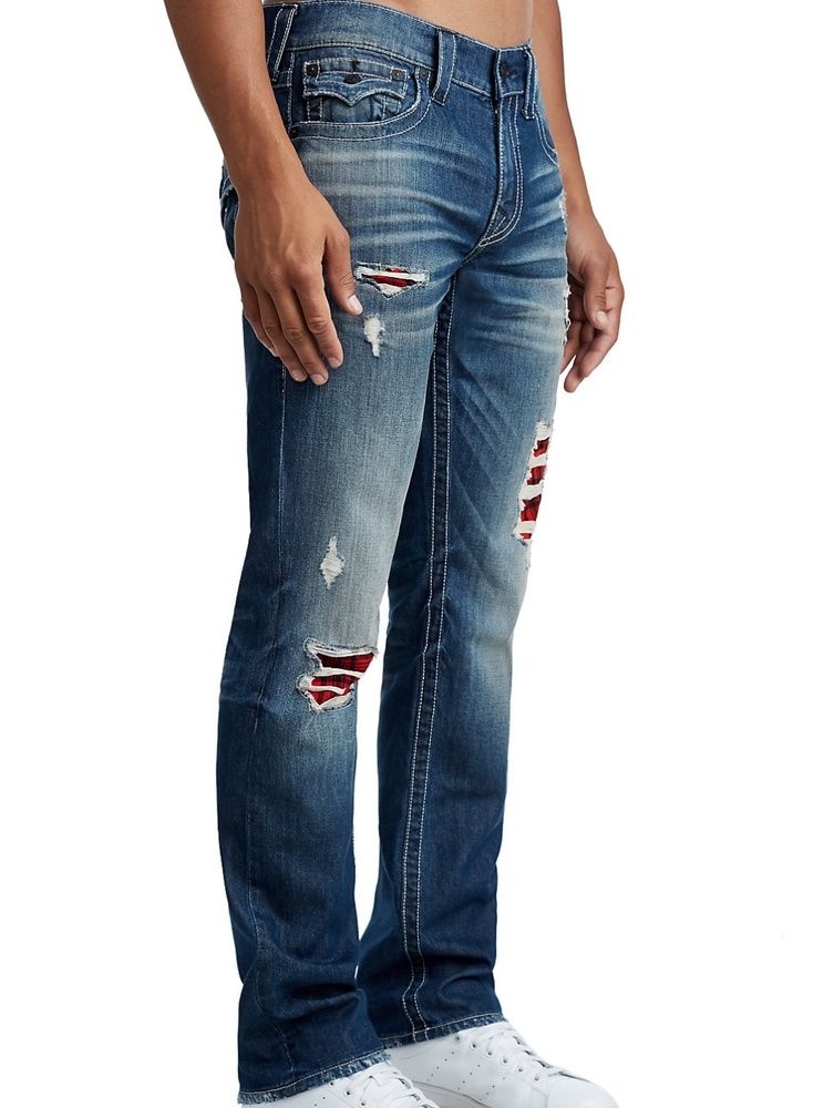 TRUE RELIGION MENS PLAID LINING STRAIGHT JEAN FLAP - Picture 3 of 7